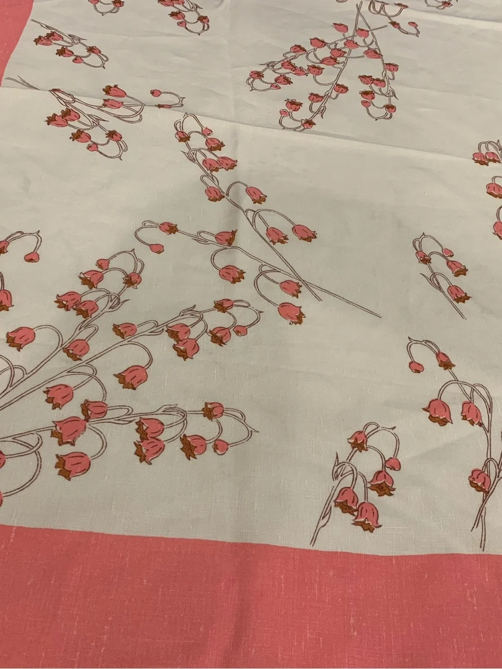 Vintage Linen Tablecloth White w/ Pink Lilies By William Ewart Irish Linens 65”